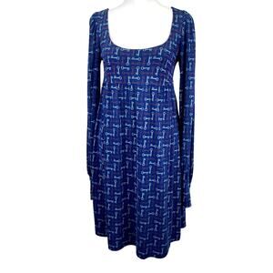 Juicy Couture Silk Babydoll Y2K Dress Sz S Blue Red Skeleton Key Empire Waist